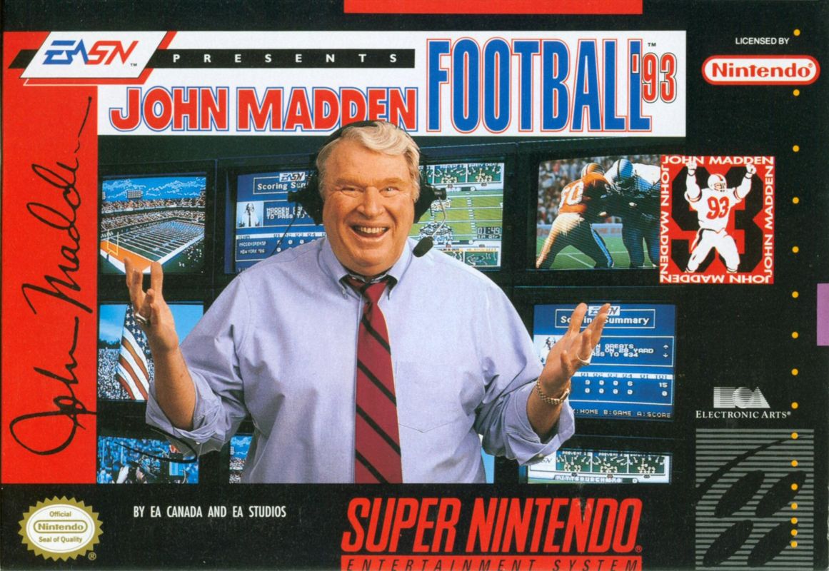 John Madden Football '93 box art for Super Nintendo